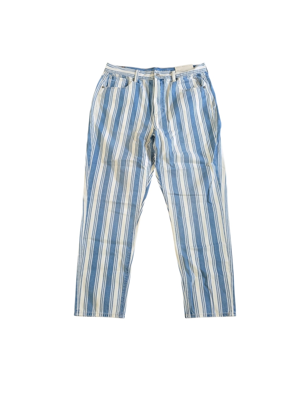 American Eagle Outfitters Blue and White Striped Relaxed Mom Denim Jeans Size 12